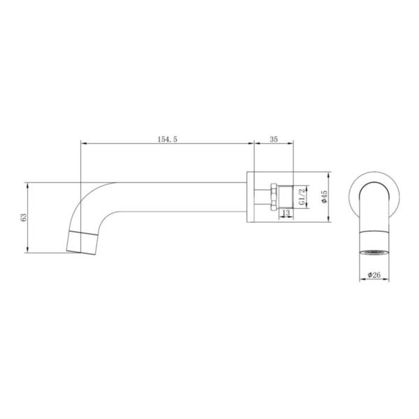 Trinity Horizon 155mm Wall Mounted Basin Mixer - Matt Black - Image 2
