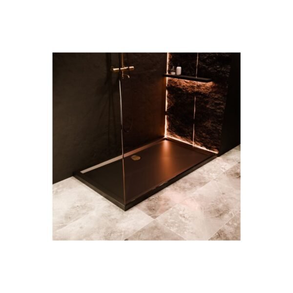 Oxford 40mm Low Profile Rectangular Shower Tray & Waste - Matt Black - Image 3