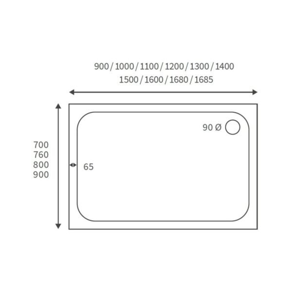 Oxford 45mm Low Profile Rectangular Shower Tray & Waste - White - Image 2