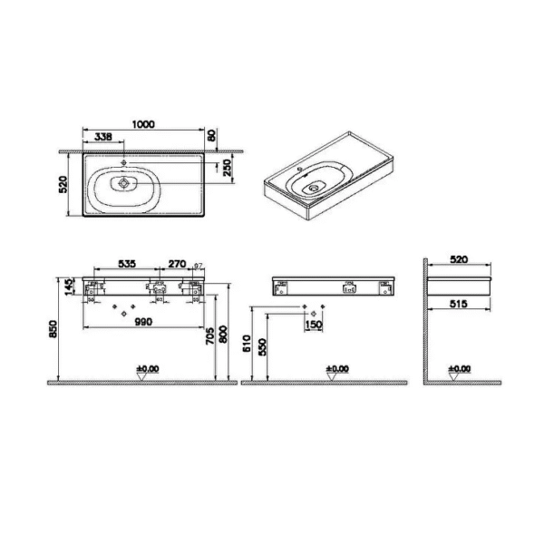 Vitra Equal Asymmetrical Vanity Unit With Basin - 1000mm Wide - Image 3
