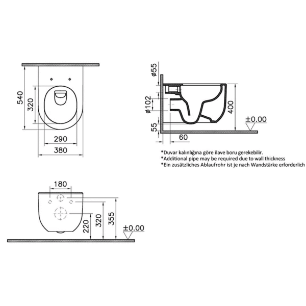 VitrA Liquid Rimless Wall-Hung WC with Seat – White High Gloss - Image 5