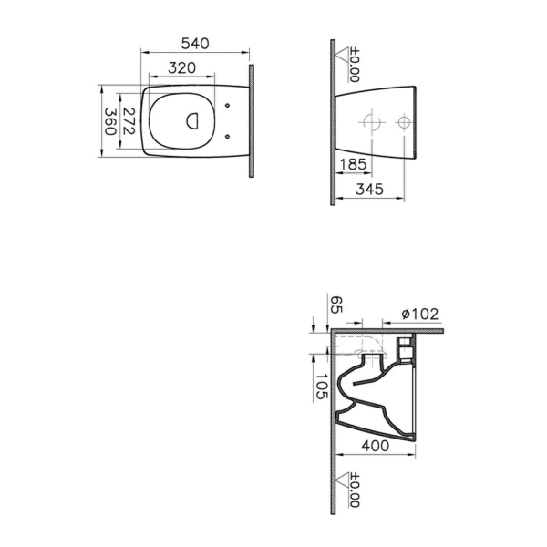 Vitra M-Line Rimless Back to Wall Toilet With Seat - White - Image 3