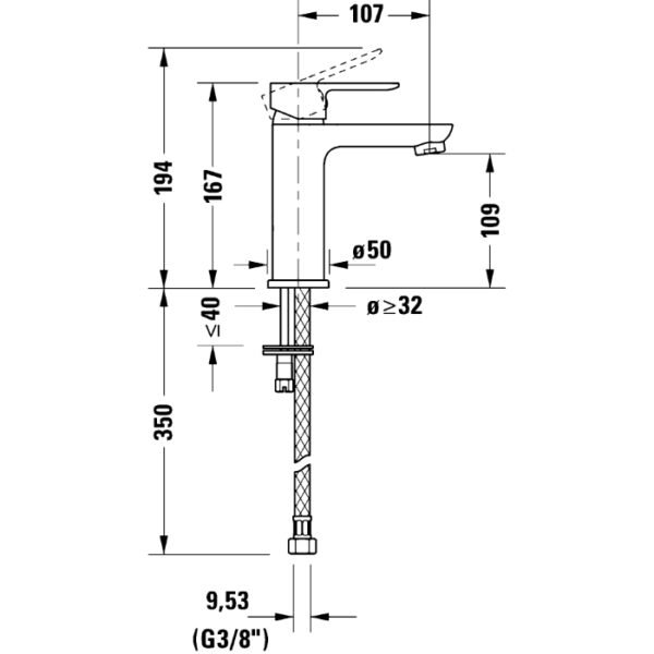 Duravit D-Code Single Lever Medium Basin Mixer Tap - Image 2