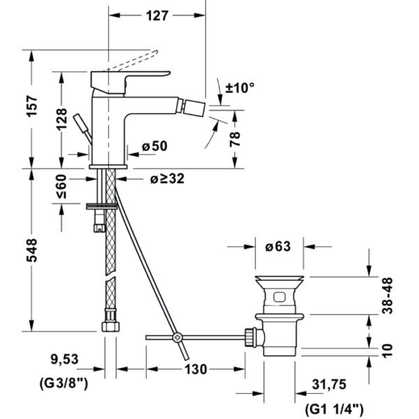 Duravit D-Code Single Lever Bidet Mixer Tap With Pop Up Waste - Image 2