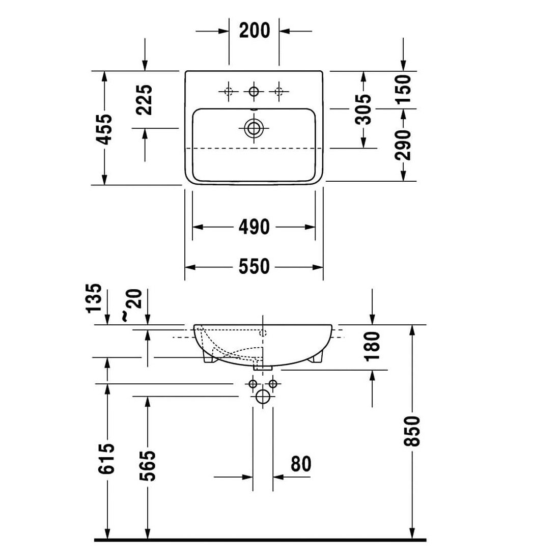 Duravit Me-By-Starck Semi Recessed Basin - 550mm - Pedestal Options - Image 4