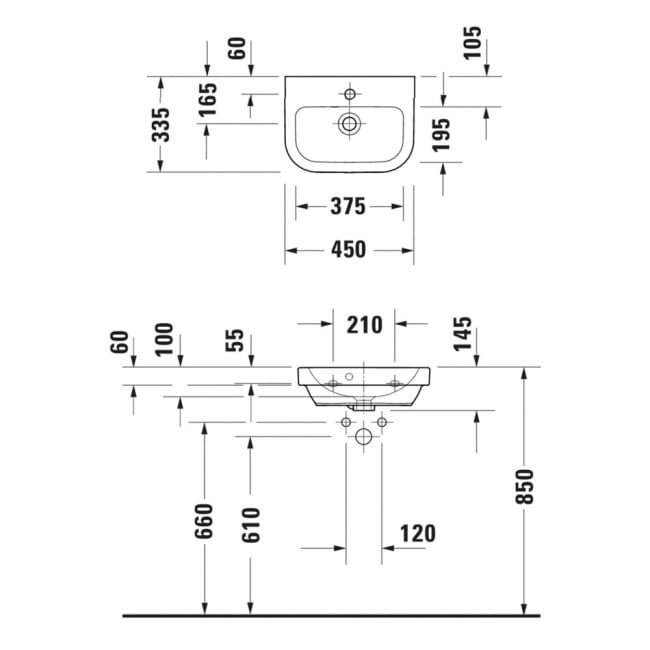 Duravit D-Code Cloakroom Wall Hung Basin - 450mm - Pedestal Options - Image 3