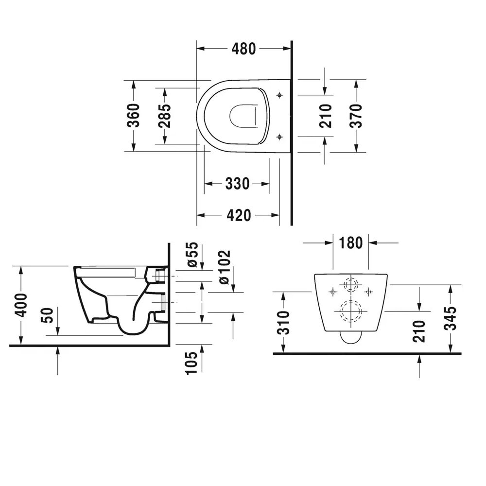 Duravit Me-By-Starck Rimless Round Compact Wall Hung Toilet With Seat- White - Image 5