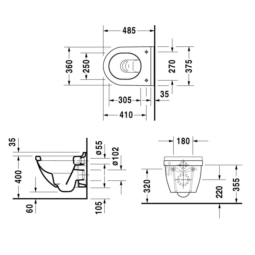 Duravit Starck-3 Wall Hung Toilet With Seat And Durafix - White Alpin - Image 3